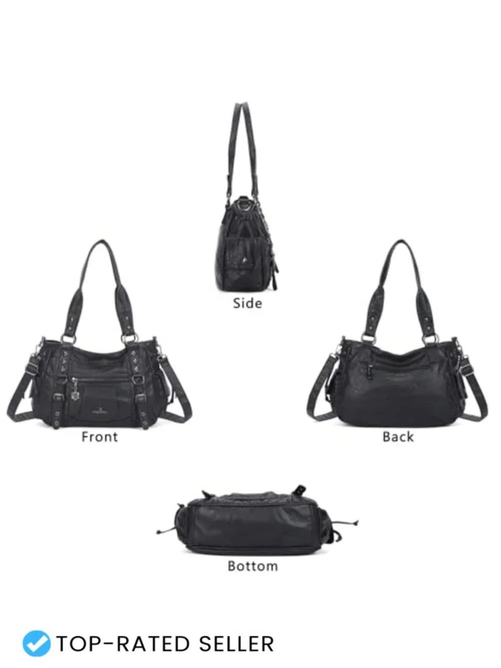 Multi Pocket Hobo Handbag Vegan Leather Satchel Tote Shoulder Bag